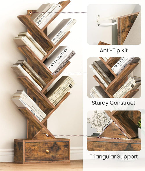 9 Tier Tree Book Shelf with Drawer